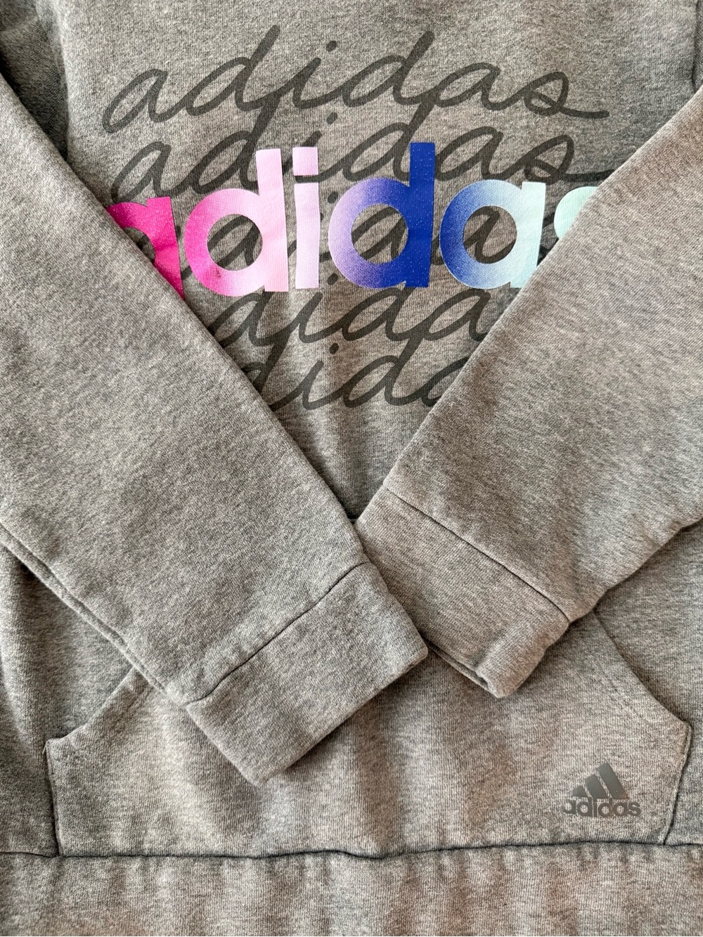 Adidas | Gray Hoodie with Multicolor Gradient Logo - Picture 4 of 5